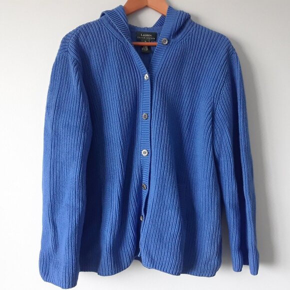 Ralph Lauren 100% Cotton Blue Hooded Cardigan XL - Picture 1 of 9